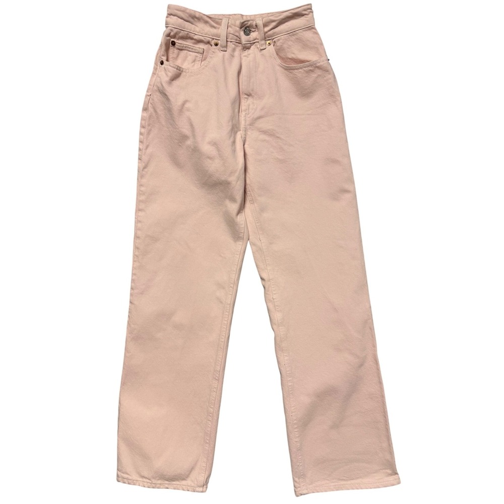 HM Womens High Waisted Straight Leg Jeans Pastel Pink Size 4 100% Cotton